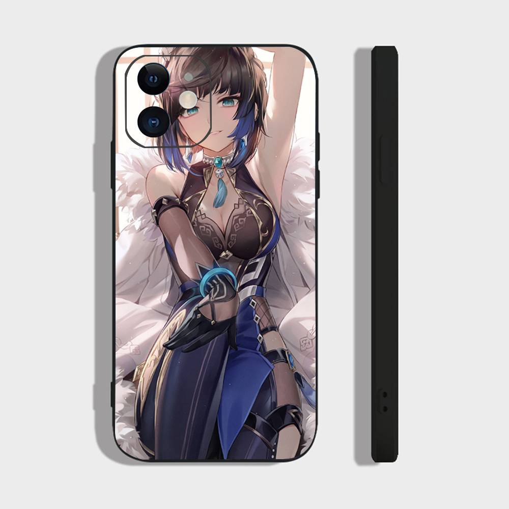 Чехол для телефона Yelan Anime Game Genshin Impact для iPhone 17 Air 16 15 14 13 Pro Max 11 12 Черный силиконовый чехол