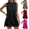Женский летний комбинезон с воротником-стойкой, без рукавов, свободный, с разрезом, нерегулярный, однотонный, деловой, деловой, короткий комбинезон