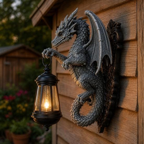 Настенный светильник Yousheng Solar Dragon, Винтажная смоляная уличная скульптура-светильник в виде дракона, Водонепроницаемый готический садовый фонарь для забора, двора, Декор на Хэллоуин