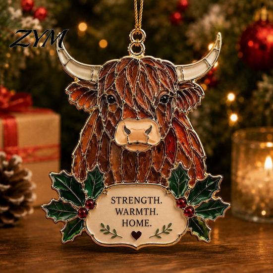 Christmas Tree Hanging Decorations Faux Stained Glass Ornaments, 2D Hummingbird Dachshund Highland Cow Decorative Ornaments for Fireplace Decoration