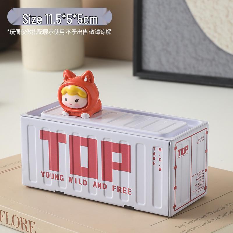 Trendy Blind Box Miniature Shipping Container Display Model Ornament Tinplate Storage Gift