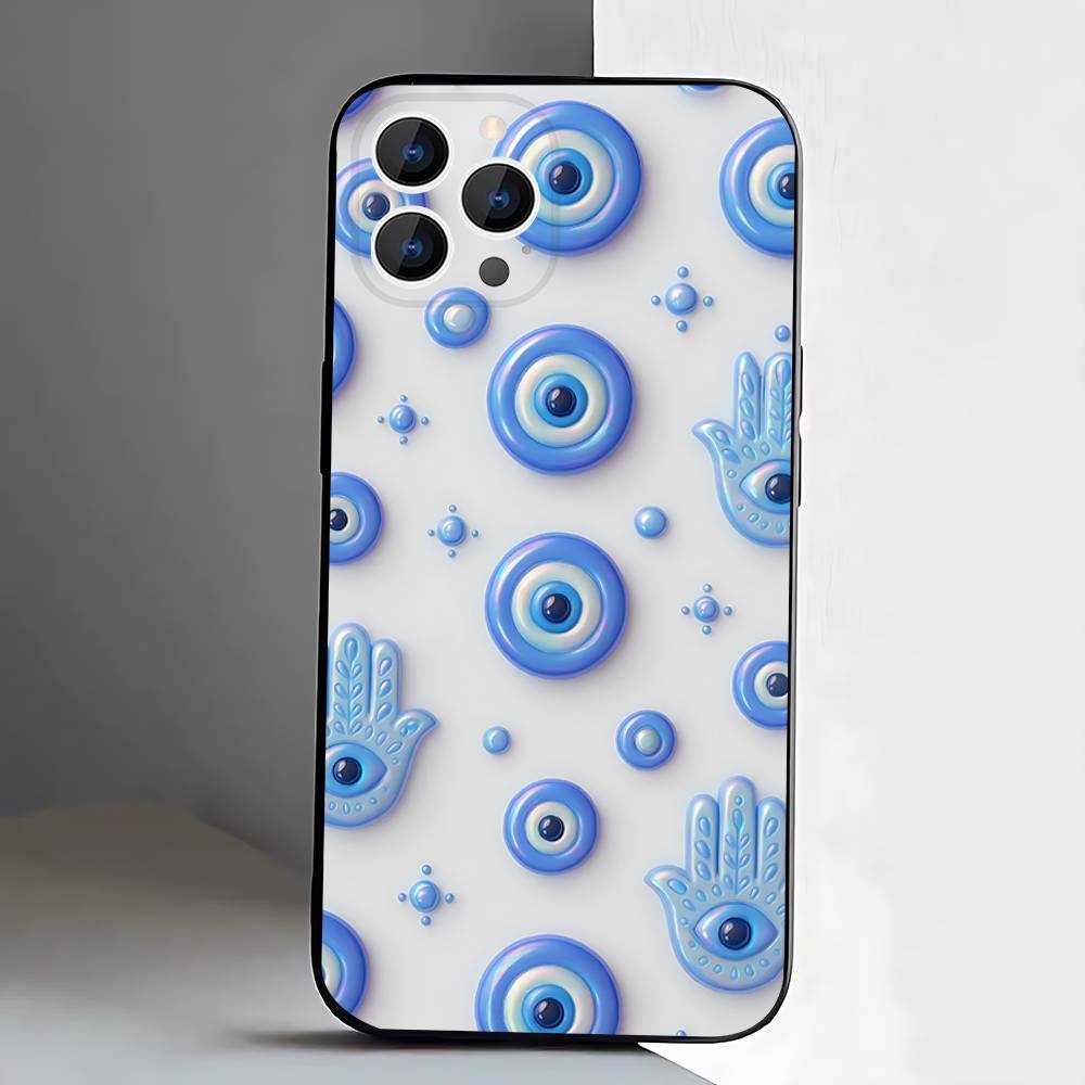 Чехол на телефон 'Сглаз Счастливый глаз' Синий Для iPhone 17,16,15,14,13,12,Pro,Max,Plus,E,SE4,Air,Mini Черный Мягкая коробка