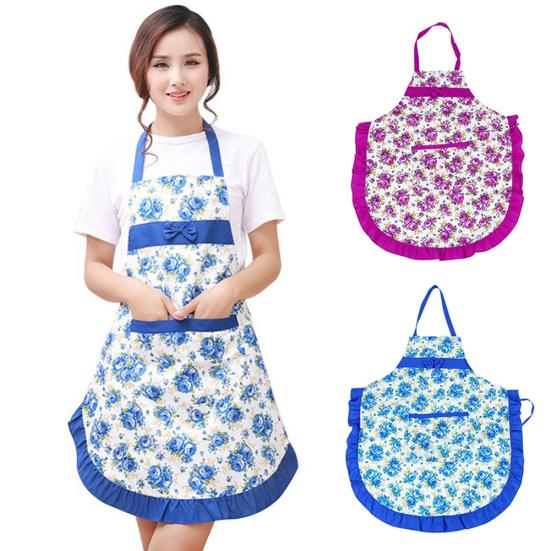 Женщины Bib Цветочный принт Bowknot Кухня Ресторан Кулинария Карманное платье Фартук