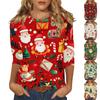 Женская мода повседневная три четверти рукава рождественский принт круглый вырез пуловер топ