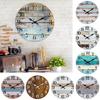 10-Inch Round Wood Wall Clock Vintage Rustic Non Ticking Silent Battery Operated Living Room Bedroom Indoor Digital Analog Clock Home Decoration