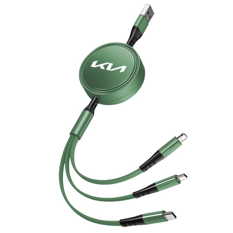 BBDR3 KIA Car Charger Head 3 In 1 Charging Data Cable USB Type-C For KIA EV6 Stinger RIO Sorento Picanto Ceed Borrego Syros K4 K5 K8