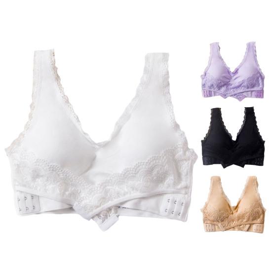 Women Bra Push Up Padded Wireless Shockproof Solid Color Lace Anti-sagging Soft Elastic Sport