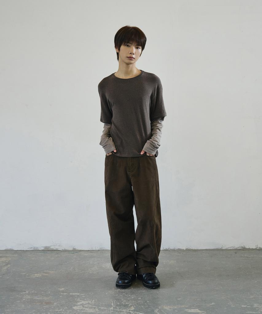 Seukeulaeteulpigsel Vtg Fade Dart Изогнутая Линия Хлопковые Брюки [Коричневый]