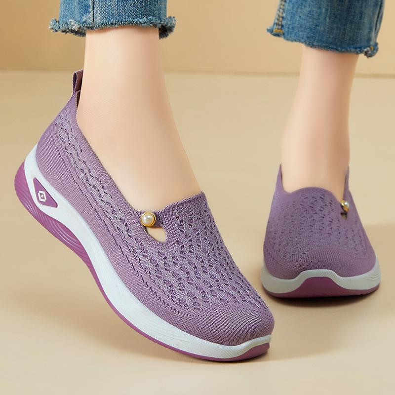 Женские трикотажные сетчатые туфли на плоской подошве, дышащие туфли без застежек, повседневные балетки, удобные туфли для ходьбы для женщин, легкие нарядные рабочие туфли-лоферы