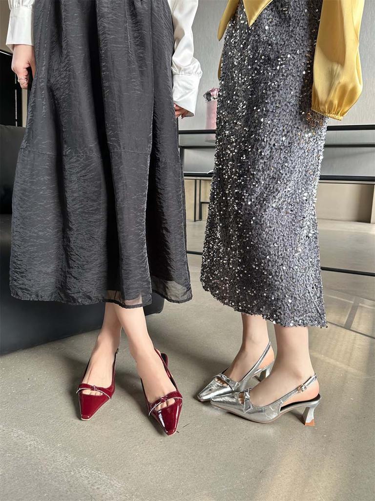 Fashion Pointed Toe Women Sandals 2024 New Arrivals Black Red White Silver Summer Dress Shoes Woman Thick High Heels Back Strap 35-39