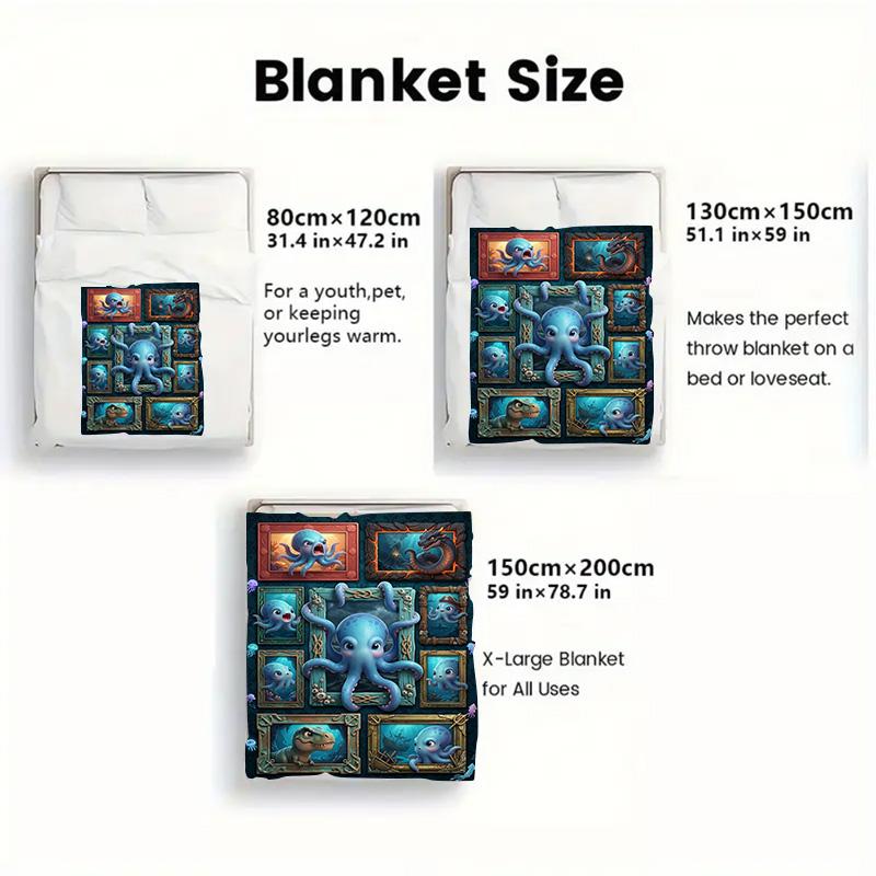 Ocean Creatures Gallery 2D Flat Pattern Flannel Blanket, High quality All Seasons, Home Decor, Warmth and Comfort, Perfect for Christmas Gifts.