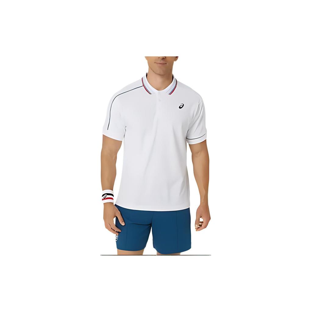 Asics Color Block Striped Half Button Short Sleeve Polo Shirt Men Tops White 2041A287-100