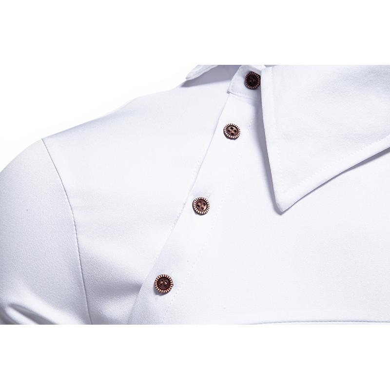 Мужские шикарные повседневные рубашки с длинным рукавом, однотонные, с вырезом-лодочкой, приталенная рубашка для мужчин