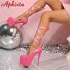 Мода Aphixta Большой размер 48 49 50 Тканевый ремешок Игла Нежно-розовый Модель Показ мод 16,5см Высокие каблуки Банкетная обувь Женщины