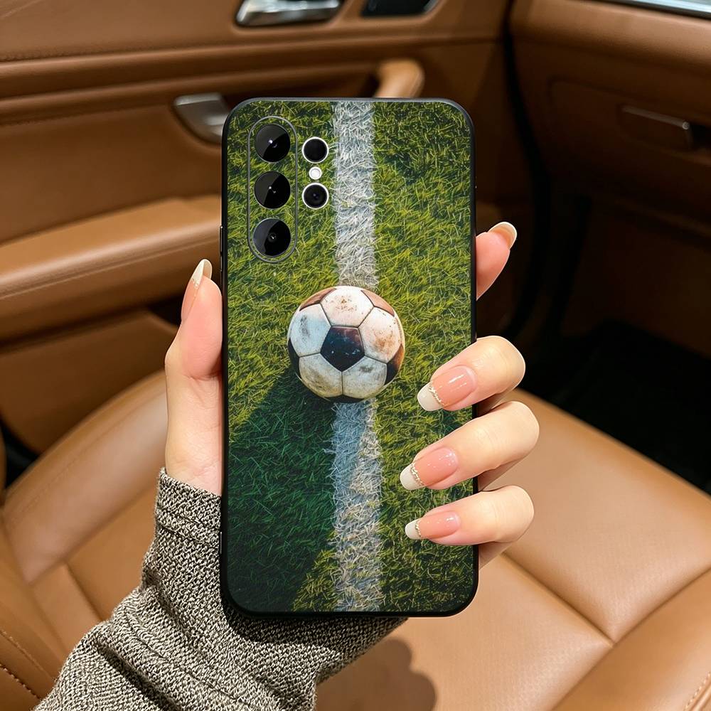 Чехол для телефона с рисунком футбольного мяча для Samsung S25, S24, S21, S22, Plus S23, S30, Ultra, S20, Fe, Lite, Черный Мягкий Силикон