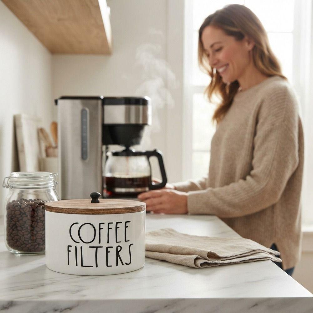 Wooden Coffee Filter Paper Storage Container Dust-proof Capsule Coffee Storage Box Dining Table