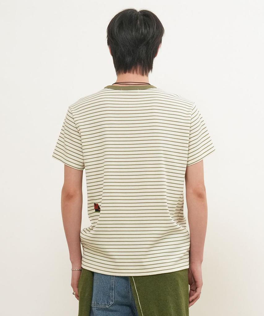 GENERALIDEA Man Minimal Embroidered Stripe Short Sleeve T-Shirt [Olive] / Gf1Mts006