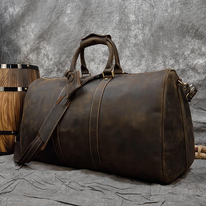 60 см Винтажная мужская кожаная дорожная сумка Настоящая кожаная сумка Weekender Сумка для ручной клади для поездок на выходные и на 3 дня Деловые поездки