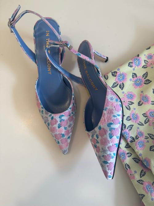 In The Balcony Faye Square Ribbon Stiletto Slingback Pumps 6Cm