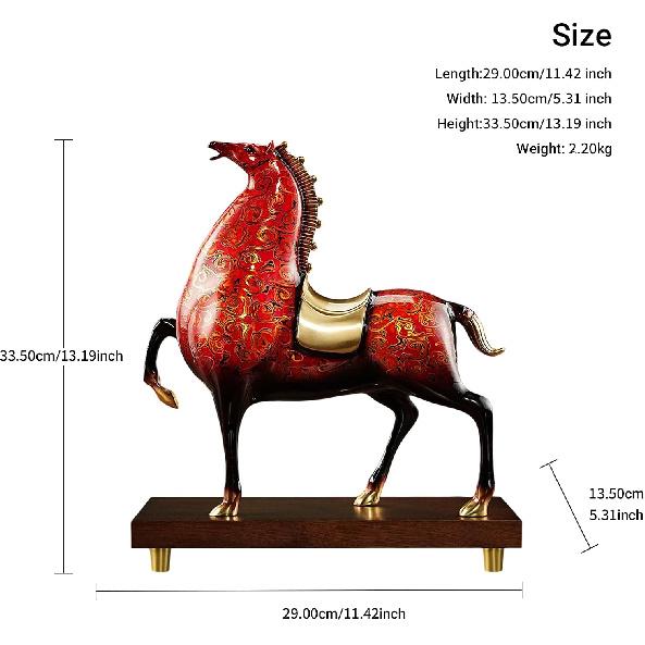 Aris & Juno Copper Hand-Carved Horse Sculpture with Enamel Accents - Feng Shui Career Success Decor for Entryway Bedroom Study