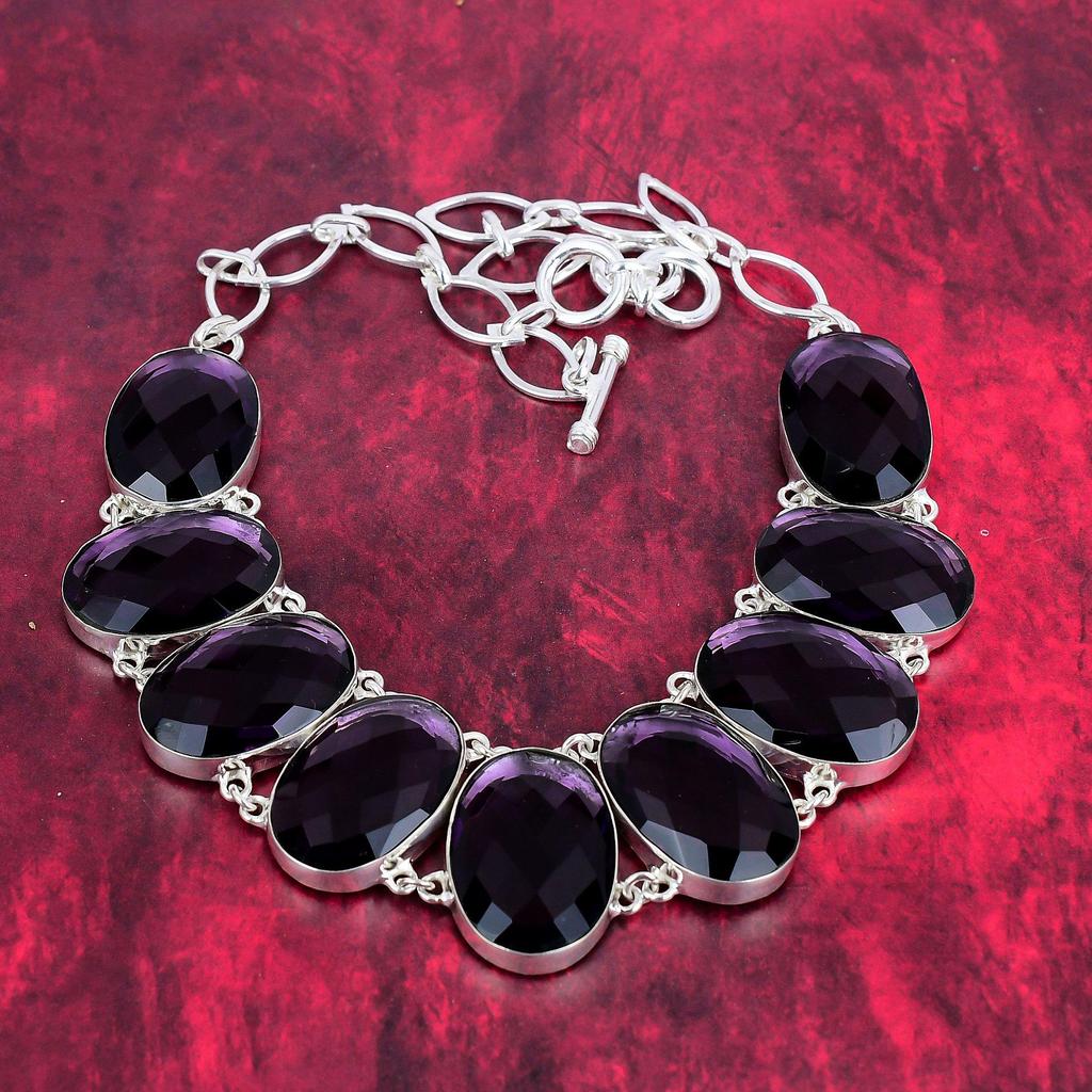 Ограненный аметист, драгоценный камень, комплект ювелирных изделий из стерлингового серебра 925 пробы, ожерелье ручной работы и браслет, комплект ювелирных изделий для свадебного подарка