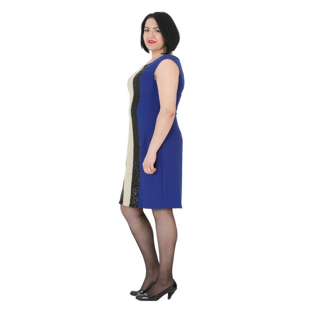 Fierte Жен. Большой размер Вечернее платье LG6608 Круглый вырез Без рукавов Креп С блестками Сочетание пайеток Короткие Красный Бордовый Сакс Синий Фуксия Изумрудный Фиолетовый