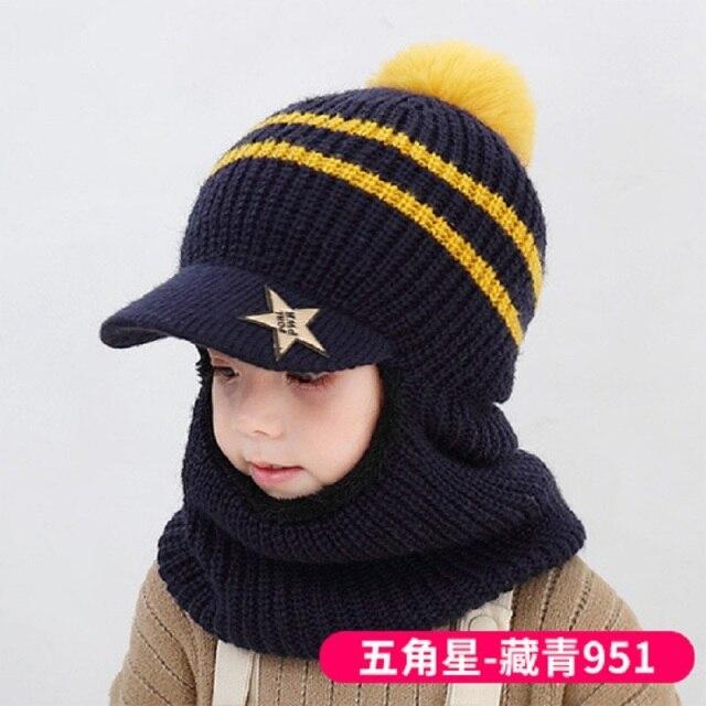 Children Hats Winter Crochet Hat Scarf One Piece Kids Caps Girls Pompom Baseball Cap Baby Hat 