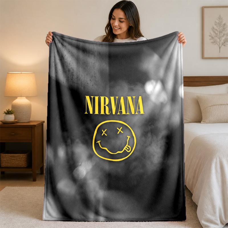 Фланелевое одеяло с принтом Nirvana, уютное, легкое, плюшевое покрывало для кровати, дивана, домашнего использования
