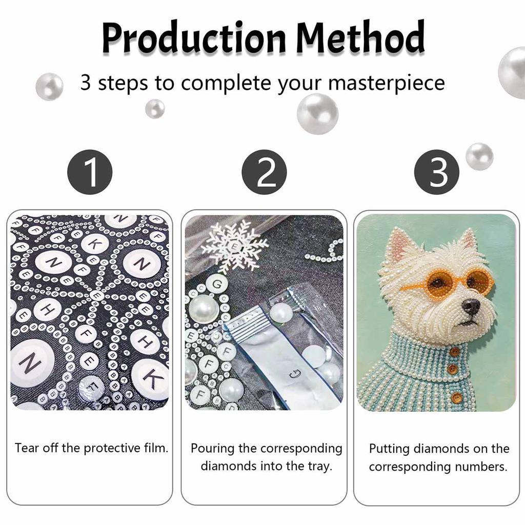 Pearl painting diy sticky diamond creative white dog sunglasses diamond painting kit living room hanging painting