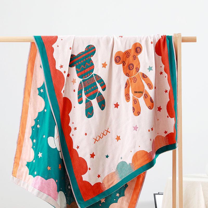 Extra Large Cotton Gauze Cartoon Bath Towel - Soft, Quick-Drying for Adults & Kids