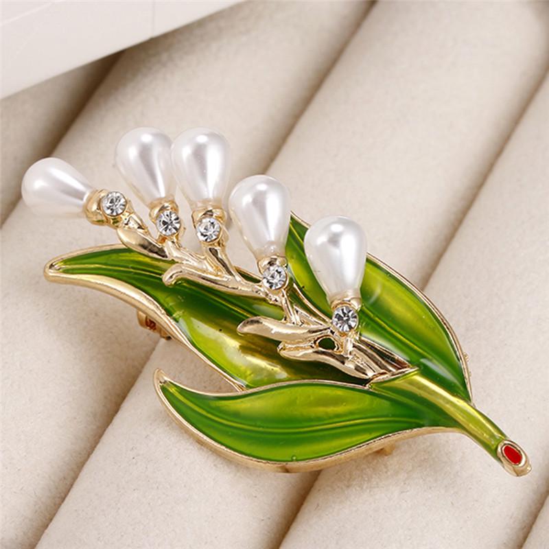 Эмалевая брошь Лист с жемчугом Брошь Брошь Женская ювелирное украшение на воротник Продукция AVE