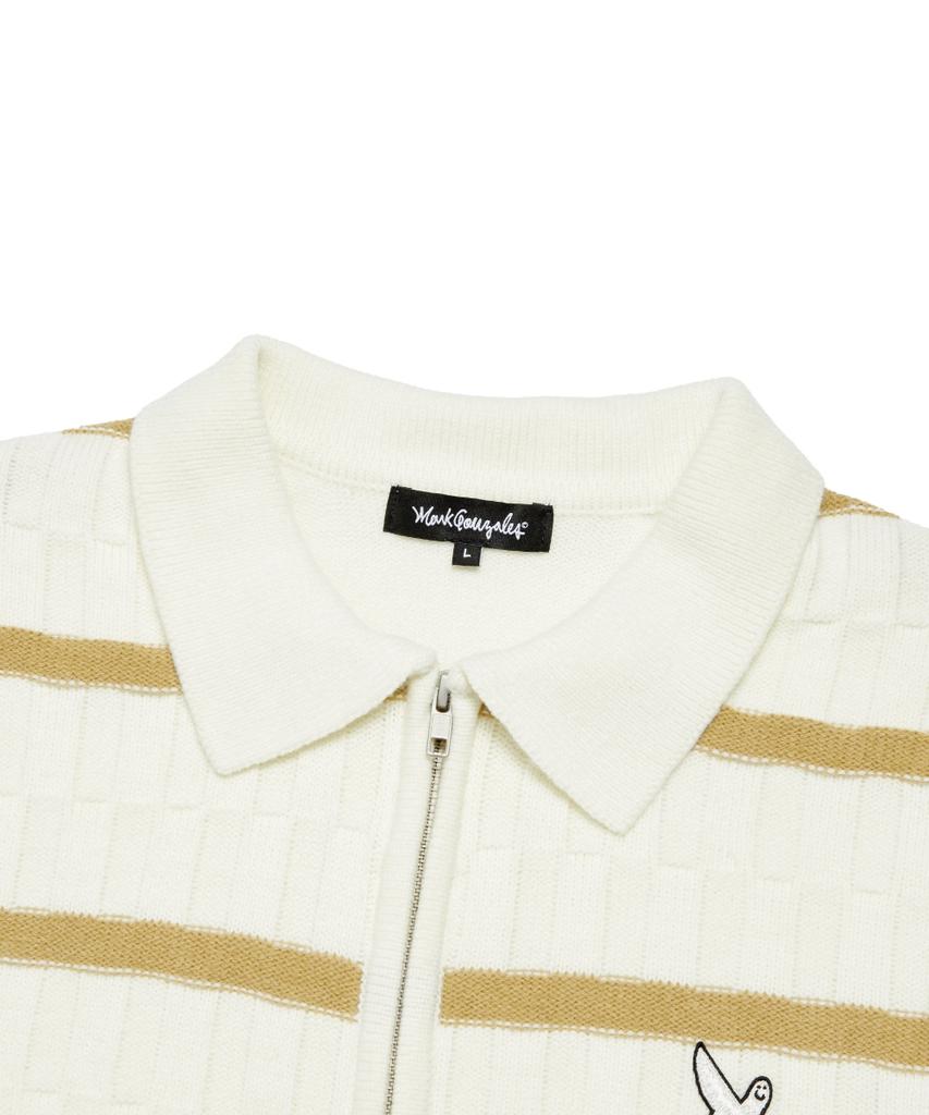 MARK GONZALES Angel Stripe Polo Knit Cardigan - Ivory