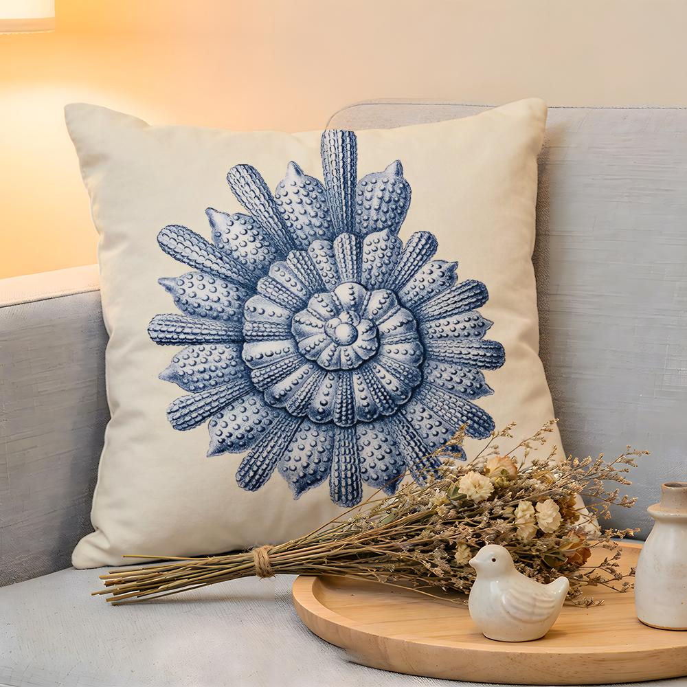 Cushion Cover Linen SkinFriendly Soft Decorative Case For Sofa Home Decor Blue Sea Creature Coral Shrimp Pillow cover