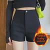 2023 Winter Velvet High Waist Black Slim Shorts - Women's Trendy All-Match Boots Outerwear.