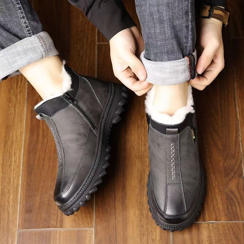 Зимние мужские ботинки, новые плюшевые теплые водонепроницаемые нескользящие хлопковые ботинки, удобные уличные ботинки с защитой от холода