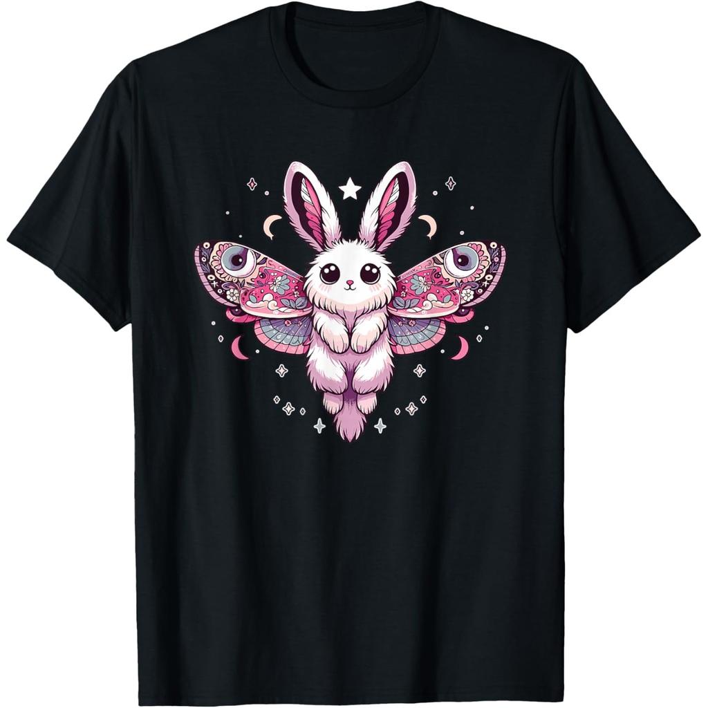 Kawaii Pastel Goth Bunny Moth Graphic Tee for Unisex Cute Creepy Style Short Sleeve T-Shirt