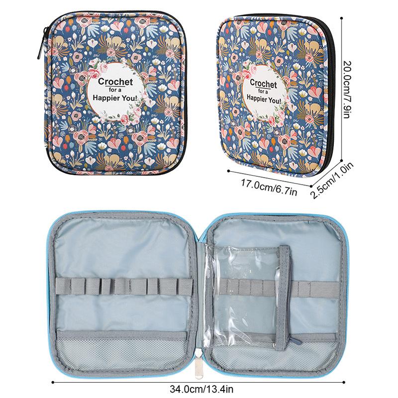 1pc Floral Hand Knitting Kit Crochet Hook Zip Waterproof Storage Bag DIY Printing Storage Bag Jumper Needle Set Storage Bag