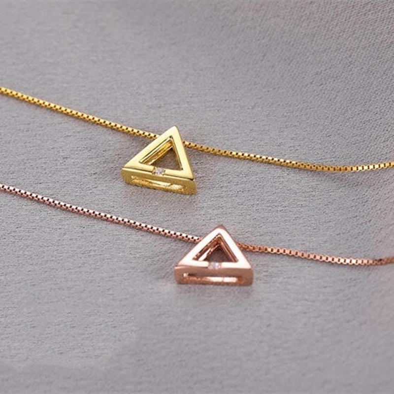 925 пробы стерлингового серебра блестящие двойные треугольные ожерелья с цирконием любовь круг подвески подарок для девушки коробка цепочка чокер ошейник ювелирные изделия