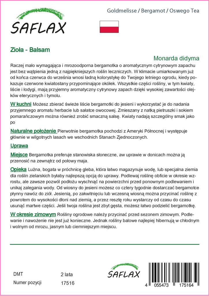 SAFLAX Garden in the Bag - Чай Бергамот / Освего - 20 семян - С субстратом в подходящем пакете-стойке - Monarda Didyma