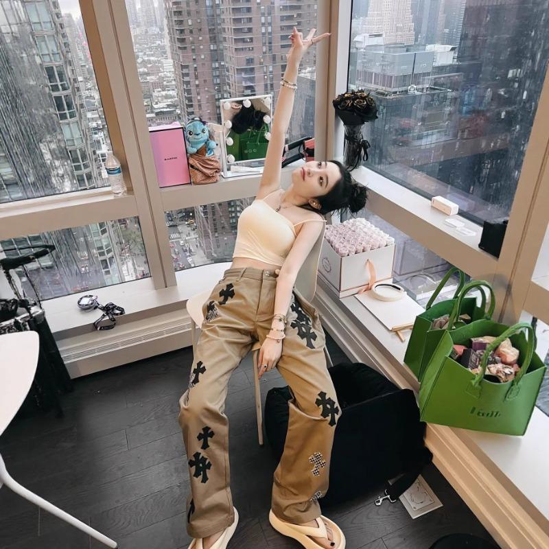 Джинсы кросс люкс, вышивка тяжелой промышленности, кожаные, мужские и женские, свободные, повседневные, универсальные, широкие брюки