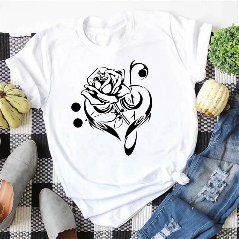 Plussize Harajuku Style Womens Tshirt Musical Note Print Top New Black Tshirt Womens Fashionable Graphic Tshirt Womens Top