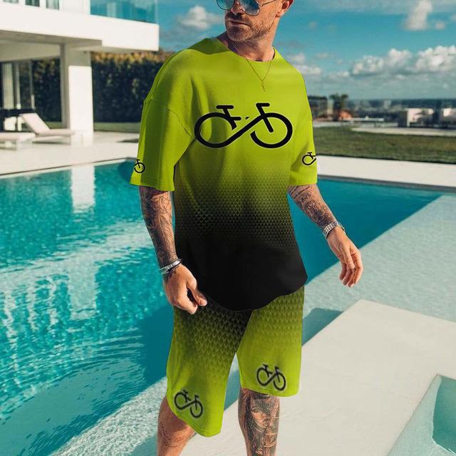 2023 летние модные свободные повседневные шорты с короткими рукавами и принтом ЭКГ, дышащие, быстросохнущие уличные простые спортивные мужские костюмы XS-6XL