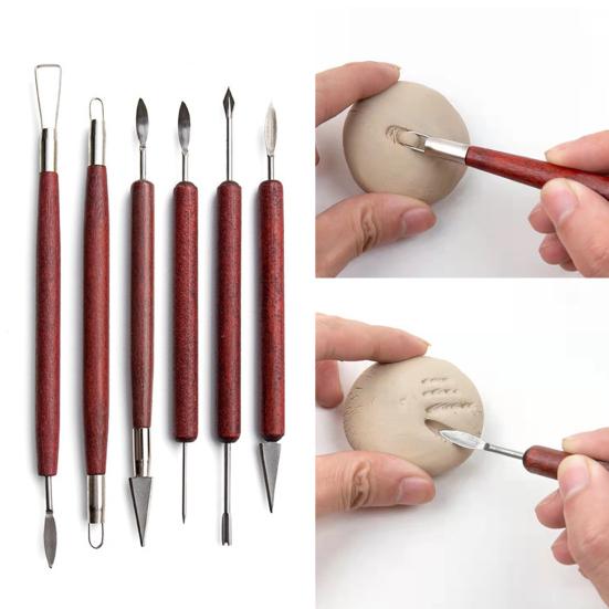 Набор инструментов для лепки из глины, 18 предметов, инструмент для резьбы по керамике с деревянными ручками, двухсторонние инструменты для резьбы по глине с сумкой для инструментов для любителей керамики