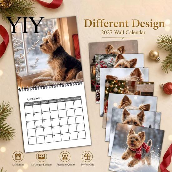Yearly Schedule Organizer Yorkshire Terriers 2027 Wall Calendar, Dog Theme 12 Month Calendar with Practical Time Management Tool Cute Yorkie