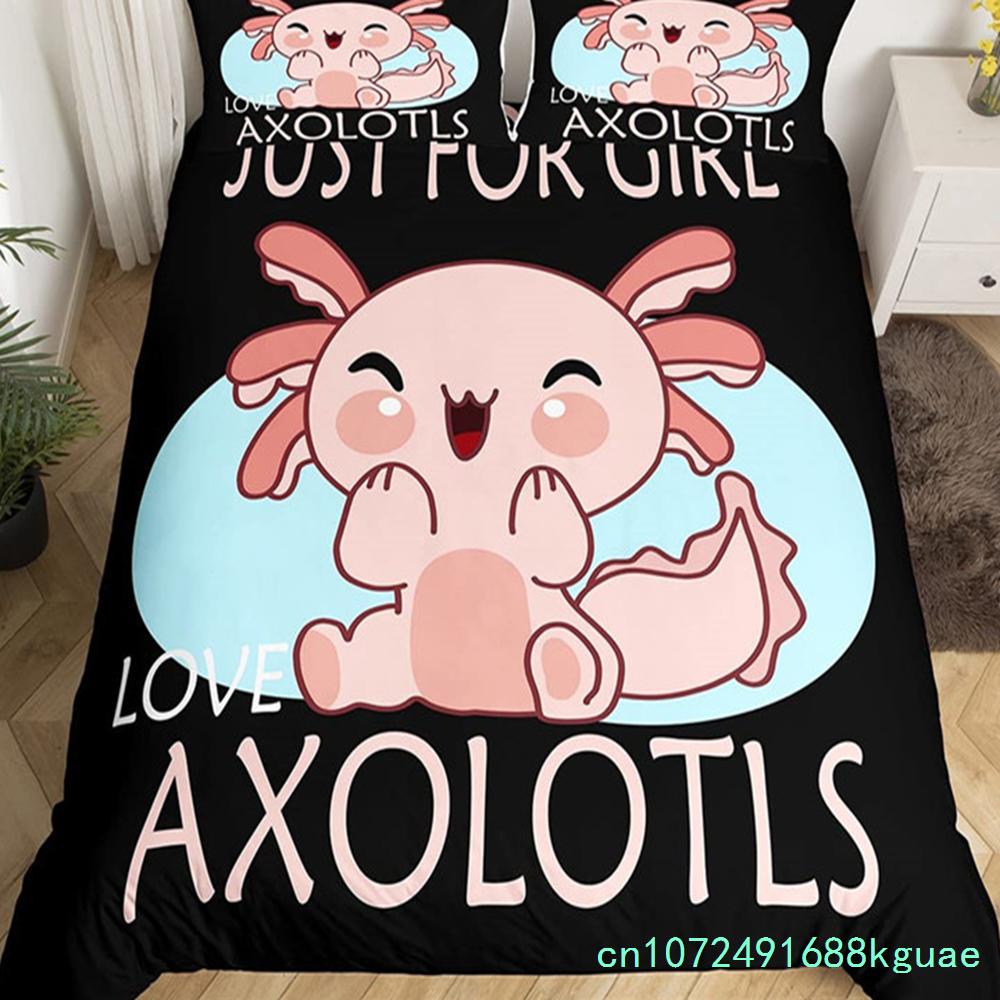 Комплект постельного белья Kawaii Axolotl Queen для девочек, мальчиков, подростков, милый мультяшный рептилии, животное, пододеяльник, галактика, звездное небо, одеяло, чехол