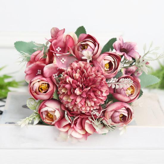 Искусственный цветок с зелеными листьями Реалистичный искусственный шелковый цветок Свадебная вечеринка Домашний офисный стол