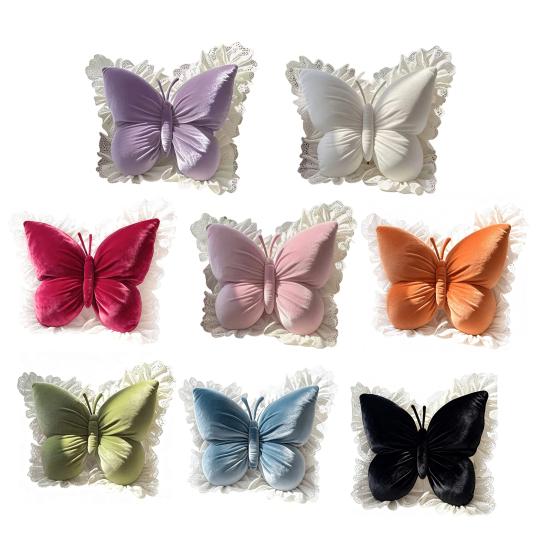Декоративная подушка-бабочка Бархатная подушка-бабочка с кружевной отделкой Подушка для дивана, дивана, автомобиля Домашний декор Подарок на новоселье, день рождения