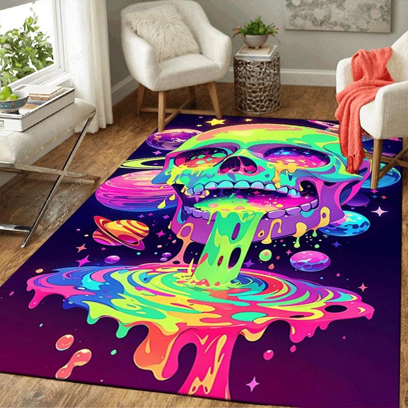 1pc Colorful skull Design Area Rug - Soft, Anti-Slip, and Durable Gaming Room Decor for Bedroom