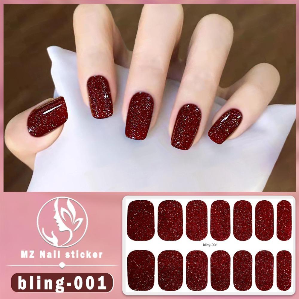Waterproof Nail Art Sticker Glittering Gel Full Nail Wraps Fashion Gel Nail Stickers Set Nail