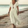 Fashion Women's Solid Color V-neck Long Dress Loose